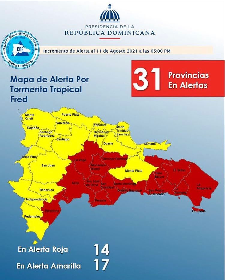 COE Mantiene Bajo Alerta Roja 14 Provincias Y 17 En Alerta Amarilla